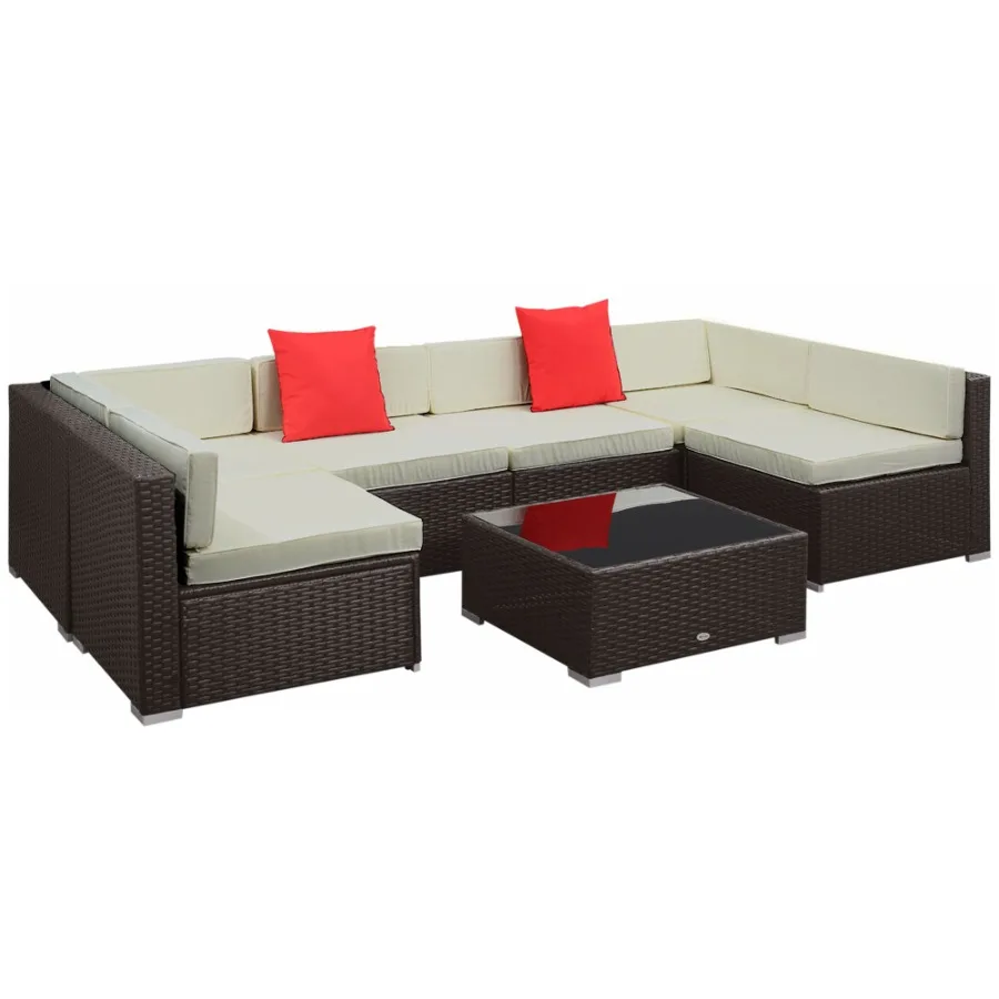 7 Piece Outdoor Patio Furniture Set Rattan Sectional Sofa with White Cushions for Backyard Garden
7 Piece Outdoor Patio Furniture Set Rattan Sectional Sofa with White Cushions for Backyard Garden