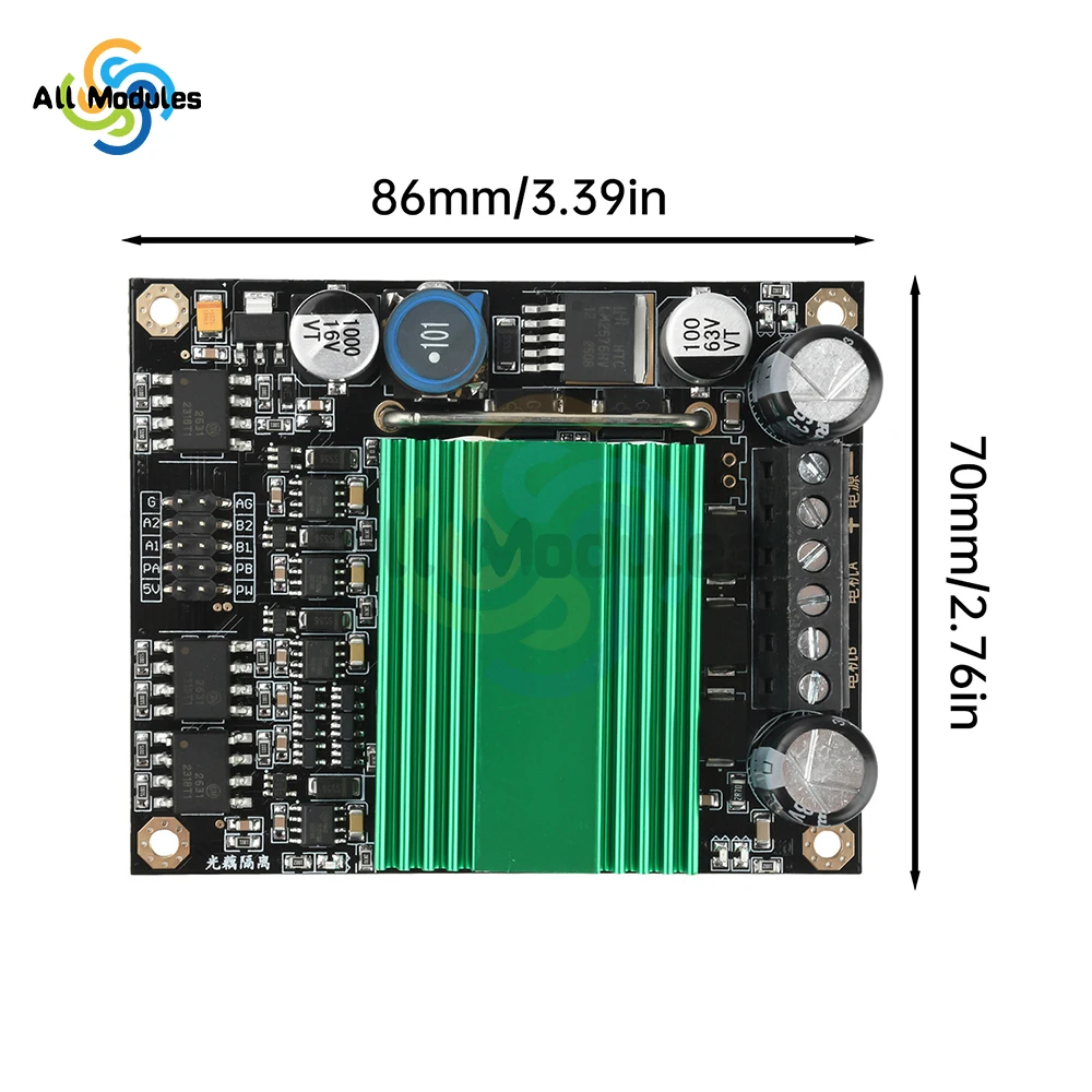 DC 12-48V 100A Dual Channel Motor Driver H-Bridge High Power Driver Module with Opto Isolation for Robotics/Industrial Automatio
DC 12-48V 100A Dual Channel Motor Driver H-Bridge High Power Driver Module with Opto Isolation for Robotics/Industrial Automatio