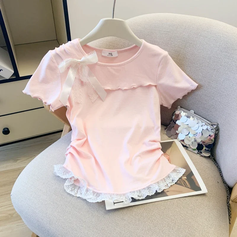Butterfly Bow Lace Trim Crop Top for Women Summer Fashion Slim Fit Short Sleeve Round Neck Tee Casual Stylish Blouse
Butterfly Bow Lace Trim Crop Top for Women Summer Fashion Slim Fit Short Sleeve Round Neck Tee Casual Stylish Blouse