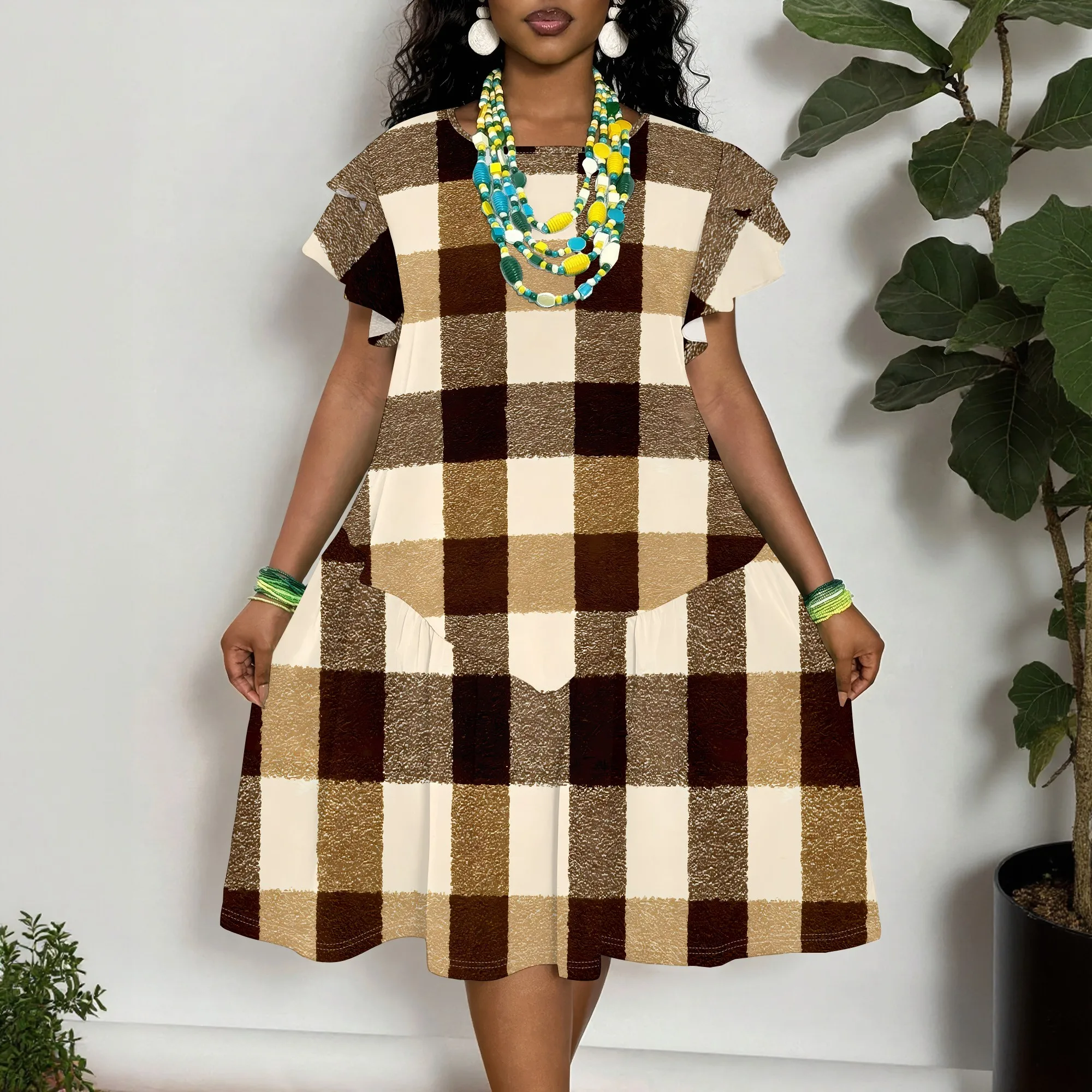Women's Plus Size Plaid Print Short Sleeve Dress Casual Loose Fit A-Line Midi Dress for Summer
Women's Plus Size Plaid Print Short Sleeve Dress Casual Loose Fit A-Line Midi Dress for Summer