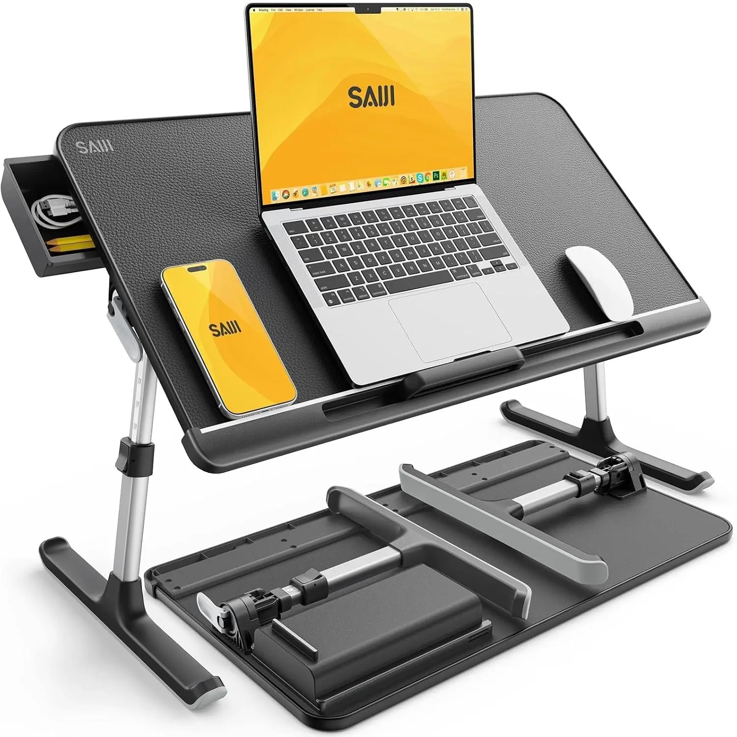 Adjustable Laptop Bed Tray Table with Storage Drawer, Foldable Portable Standing Desk for Sofa Couch Floor in Dark Black
Adjustable Laptop Bed Tray Table with Storage Drawer, Foldable Portable Standing Desk for Sofa Couch Floor in Dark Black