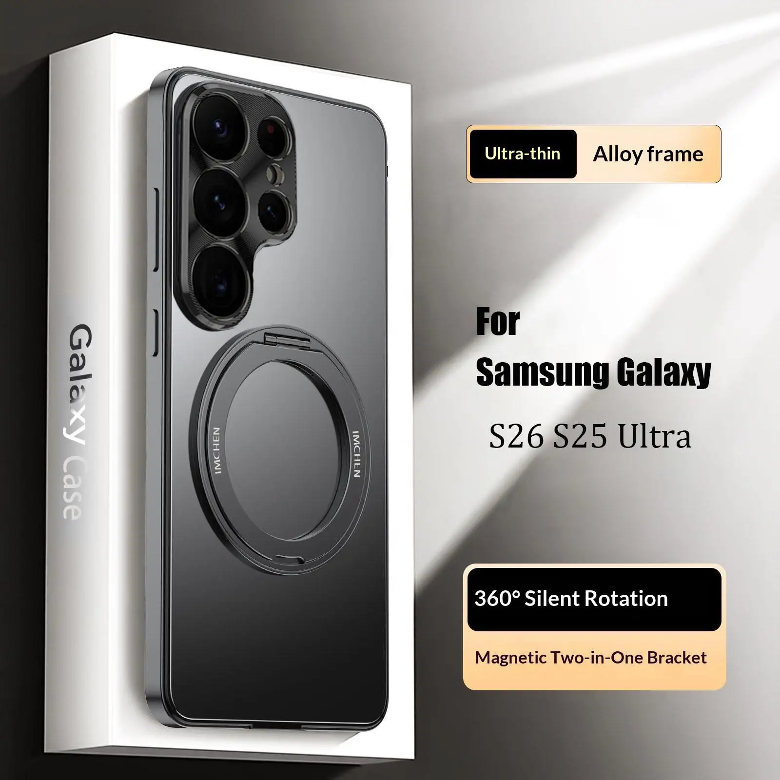 For Samsung Galaxy S26 S25 Ultra metal frame phone case, 360 ° rotating magnetism Magsafe bracket+lens protectionPC back cover
For Samsung Galaxy S26 S25 Ultra metal frame phone case, 360 ° rotating magnetism Magsafe bracket+lens protectionPC back cover