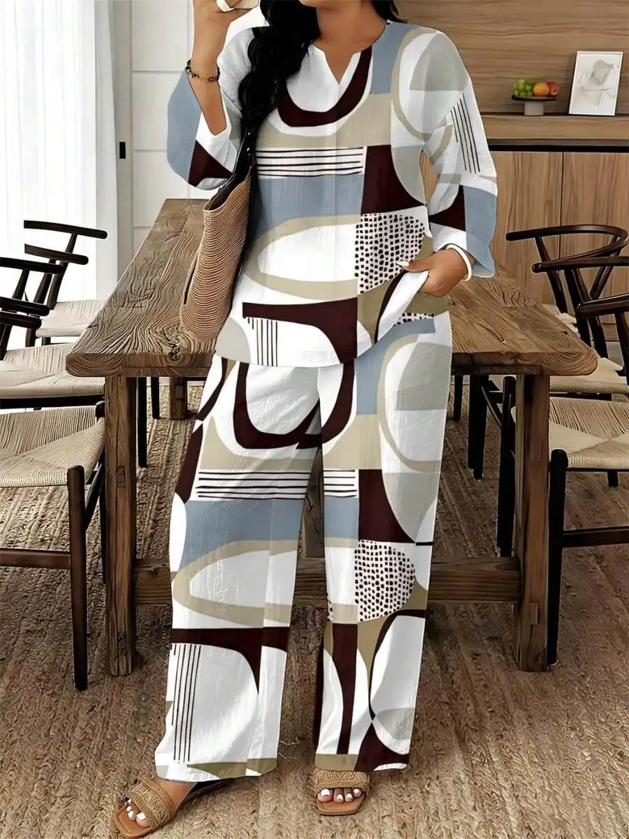 Womens Retro Geometric Print Wide Leg Pants Set Casual Summer Outfit
Womens Retro Geometric Print Wide Leg Pants Set Casual Summer Outfit