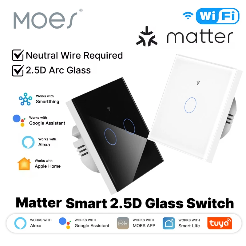 Умный Wi-Fi выключатель света MOES Tuya Matter 2.5D (версия для ЕС) с нейтральным проводом, совместимый с Alexa, Google Home, Apple HomeKit, SmartThings
Умный Wi-Fi выключатель света MOES Tuya Matter 2.5D (версия для ЕС) с нейтральным проводом, совместимый с Alexa, Google Home, Apple HomeKit, SmartThings