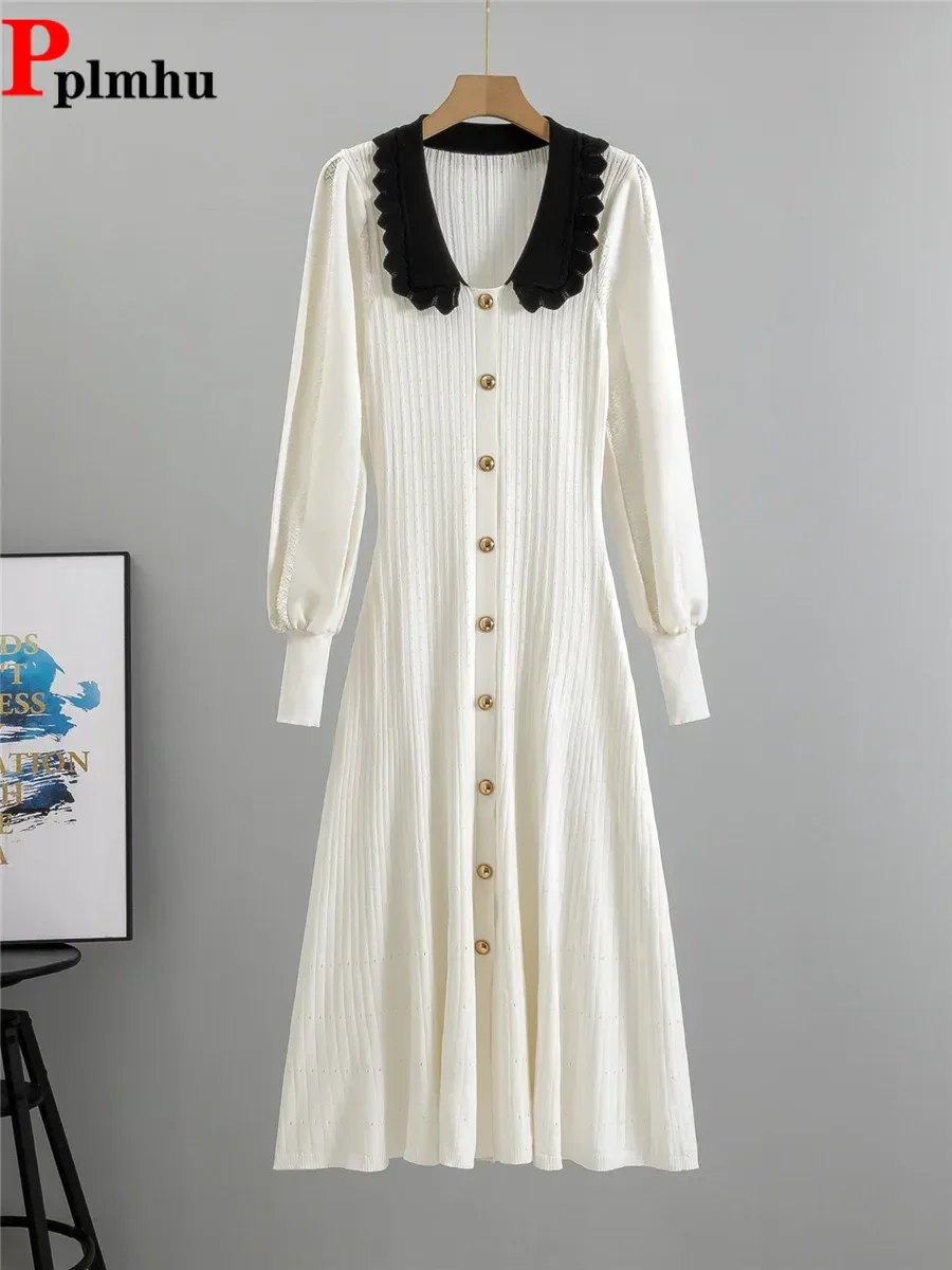 Women Elegant Knitted Lapel Neck Slim Dress Sweet New Long Sleeve Vestidos Trendy Design Single Breasted Knitwears Long Dresses
Women Elegant Knitted Lapel Neck Slim Dress Sweet New Long Sleeve Vestidos Trendy Design Single Breasted Knitwears Long Dresses