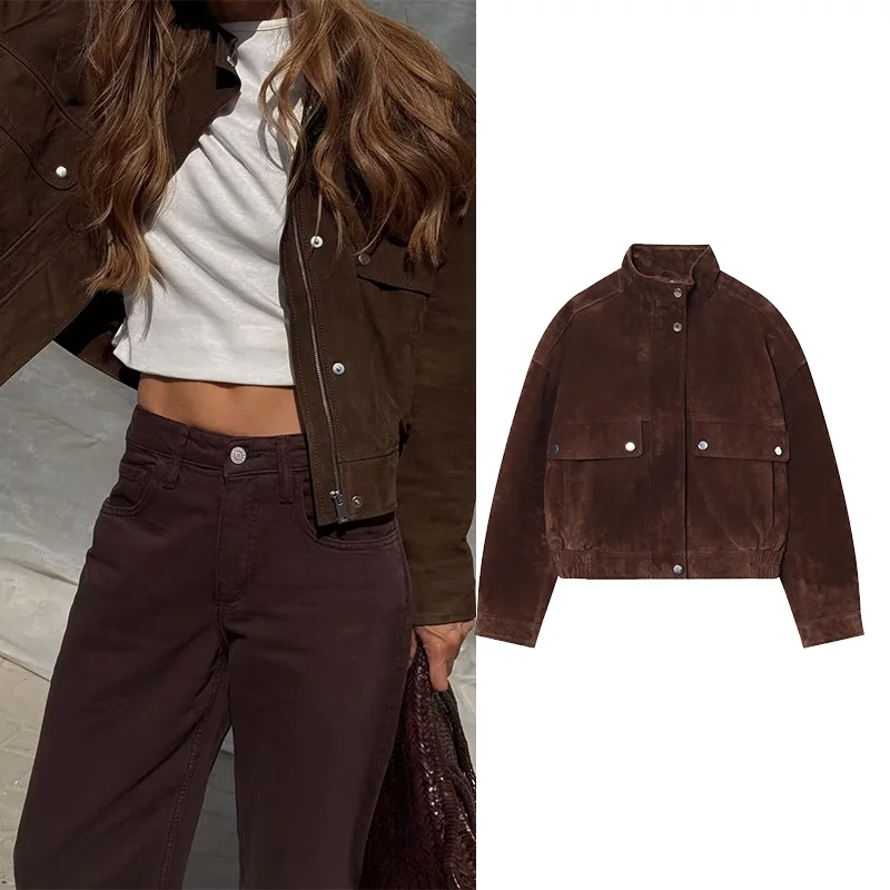 NERHEFZ женская куртка с карманами, осенняя замшевая кожаная куртка с высоким воротником и длинными рукавами, женские пальто, повседневные женские шикарные топы
NERHEFZ женская куртка с карманами, осенняя замшевая кожаная куртка с высоким воротником и длинными рукавами, женские пальто, повседневные женские шикарные топы