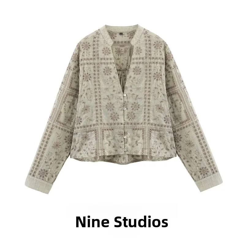 NINE ZAR Women's Short Embroidered Hollow out Long Sleeve Shirt V-Neck Loose Casual Cotton Polyester Street Style Top
NINE ZAR Women's Short Embroidered Hollow out Long Sleeve Shirt V-Neck Loose Casual Cotton Polyester Street Style Top