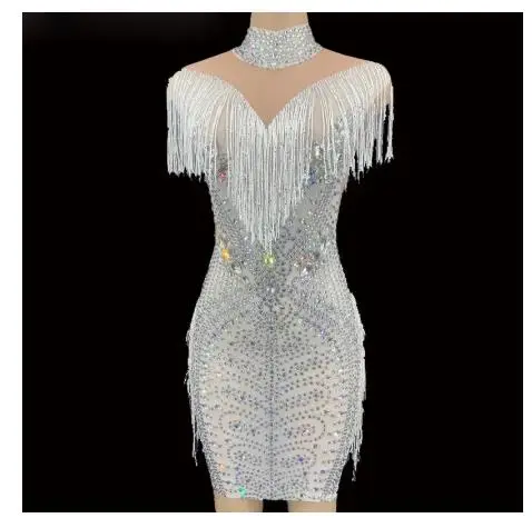 Birthday Celebrate Transparent Mesh Outfit Singer Rhinestone White Fringe Short Dress Dancer Bar Prom Dress
Birthday Celebrate Transparent Mesh Outfit Singer Rhinestone White Fringe Short Dress Dancer Bar Prom Dress