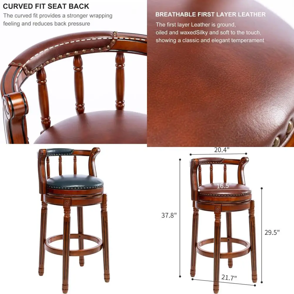 Leather Wooden Swivel Bar Stools with Backs, 360° Rotation, Blue, Bar Height, Seat 29.5
Leather Wooden Swivel Bar Stools with Backs, 360° Rotation, Blue, Bar Height, Seat 29.5