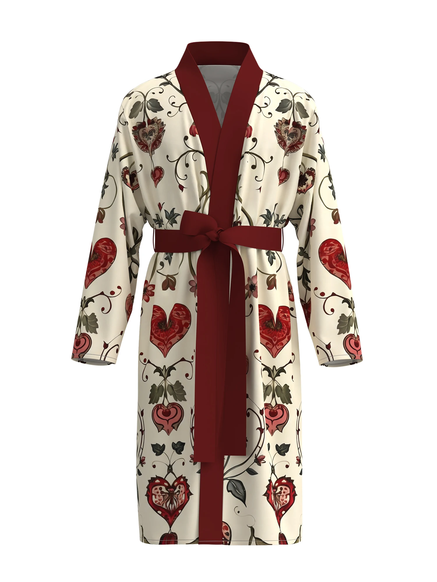 Men's retro red heart vine print kimono bathrobe, romantic floral pattern long-sleeved home clothes, casual nightgown
Men's retro red heart vine print kimono bathrobe, romantic floral pattern long-sleeved home clothes, casual nightgown