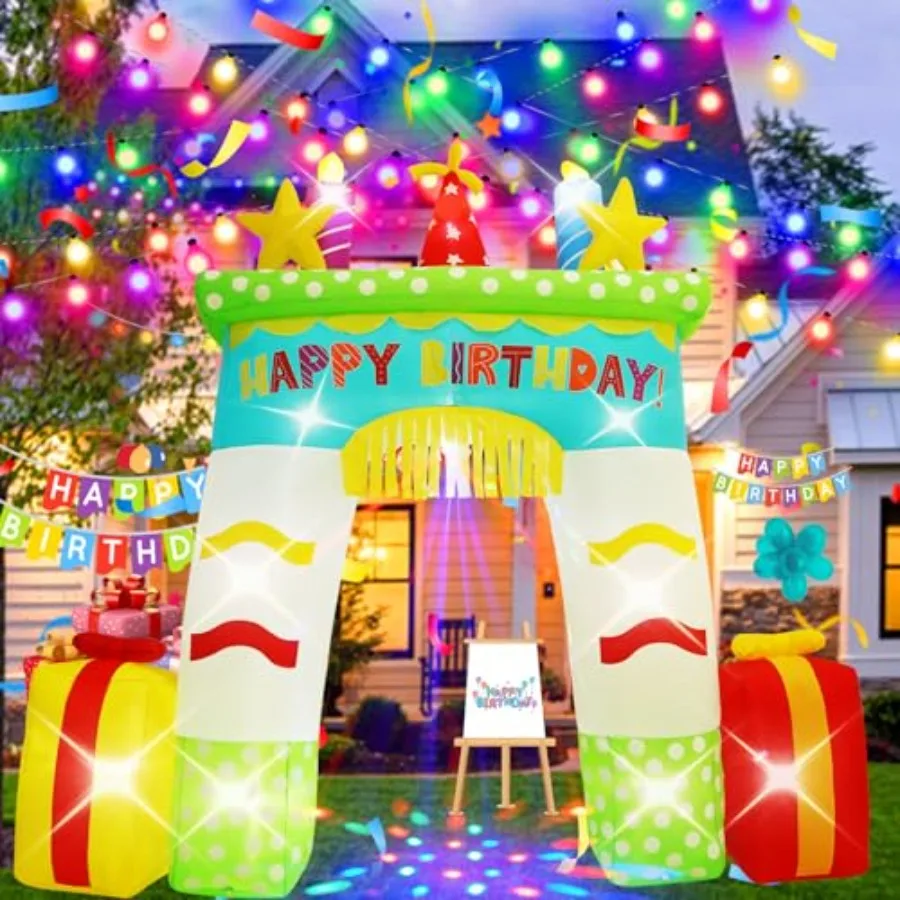 Outdoor inflatable birthday arch for lawn, yard, garden, patio; PVC material; multicolor; built-in LED and rotating lights
Outdoor inflatable birthday arch for lawn, yard, garden, patio; PVC material; multicolor; built-in LED and rotating lights