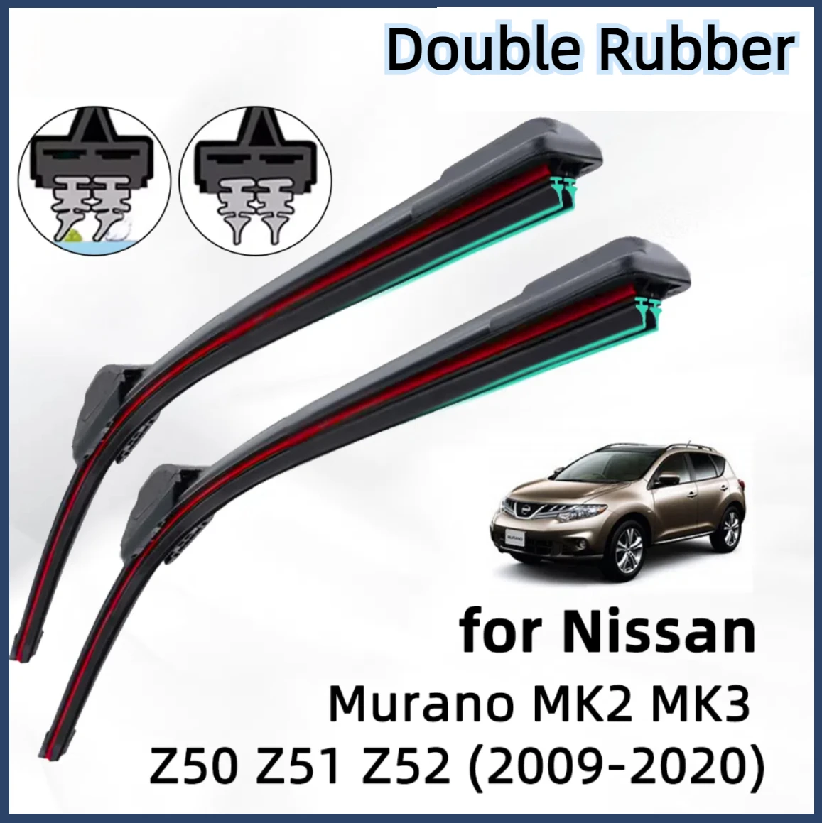 Double Rubber Car Wiper for Nissan Murano MK2 MK3 Z50 Z51 Murano Z52 Front Wiper Blades Brushes Cutter Accessories Windscreen 
Double Rubber Car Wiper for Nissan Murano MK2 MK3 Z50 Z51 Murano Z52 Front Wiper Blades Brushes Cutter Accessories Windscreen