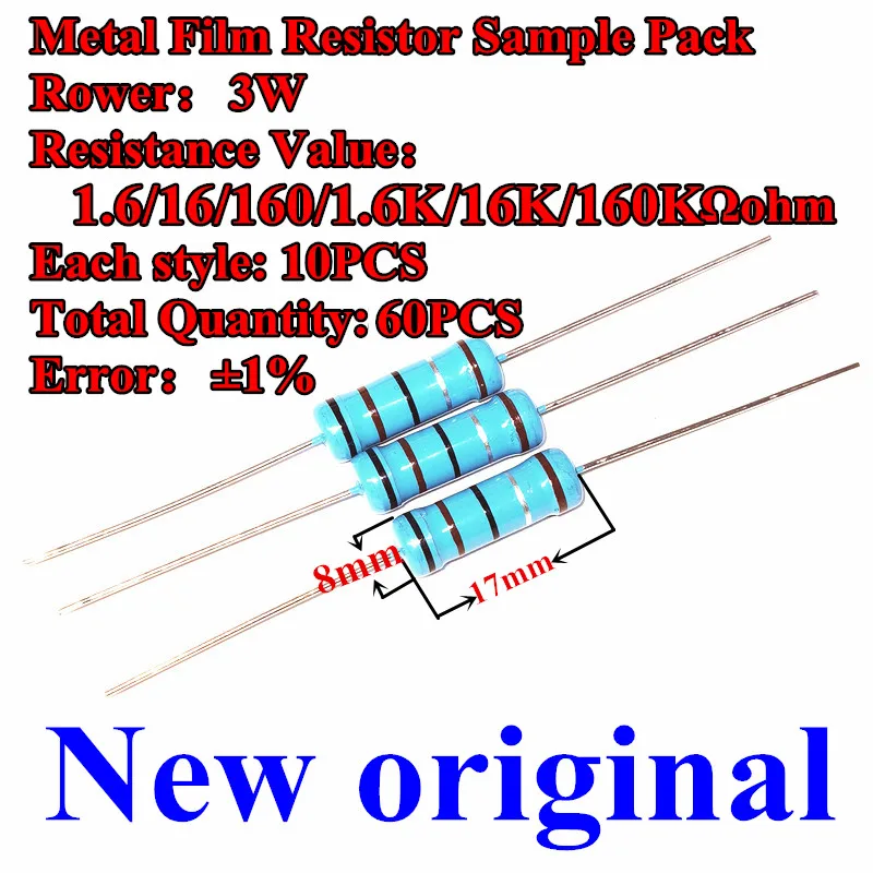 Новинка оригинальная металлическая пленка образец резистора Pack 1% 3W/1,6/16/160/1 k/16k/160k Ω Ом цветные кольца
Новинка оригинальная металлическая пленка образец резистора Pack 1% 3W/1,6/16/160/1 k/16k/160k Ω Ом цветные кольца