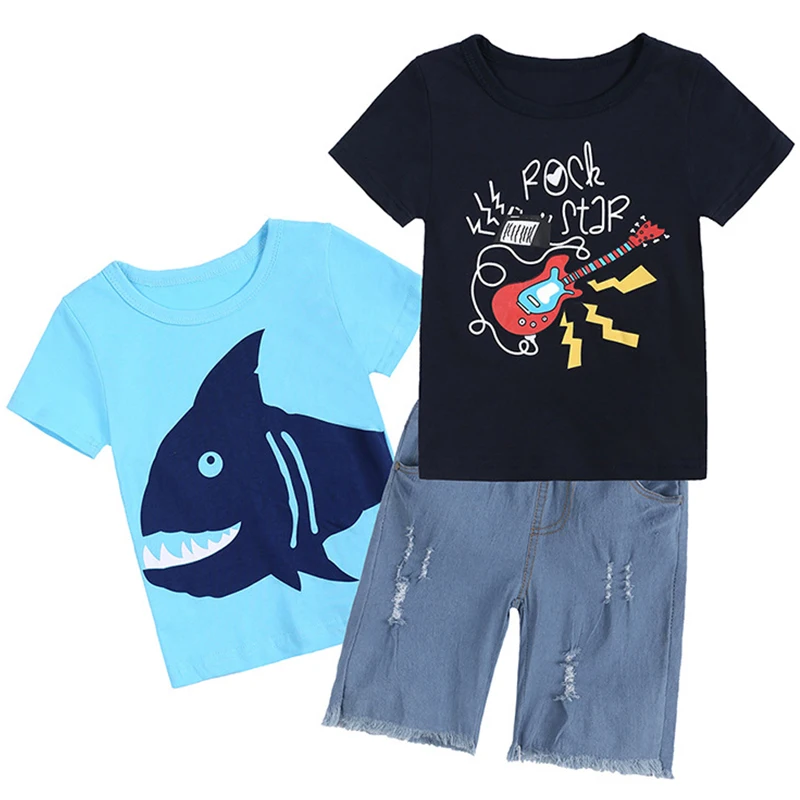 3Piece Sets Summer Baby Boy Clothes Casual Cartoon Cotton Short Sleeve Tops+Hole Denim Shorts Children Boutique Clothing BC740
3Piece Sets Summer Baby Boy Clothes Casual Cartoon Cotton Short Sleeve Tops+Hole Denim Shorts Children Boutique Clothing BC740