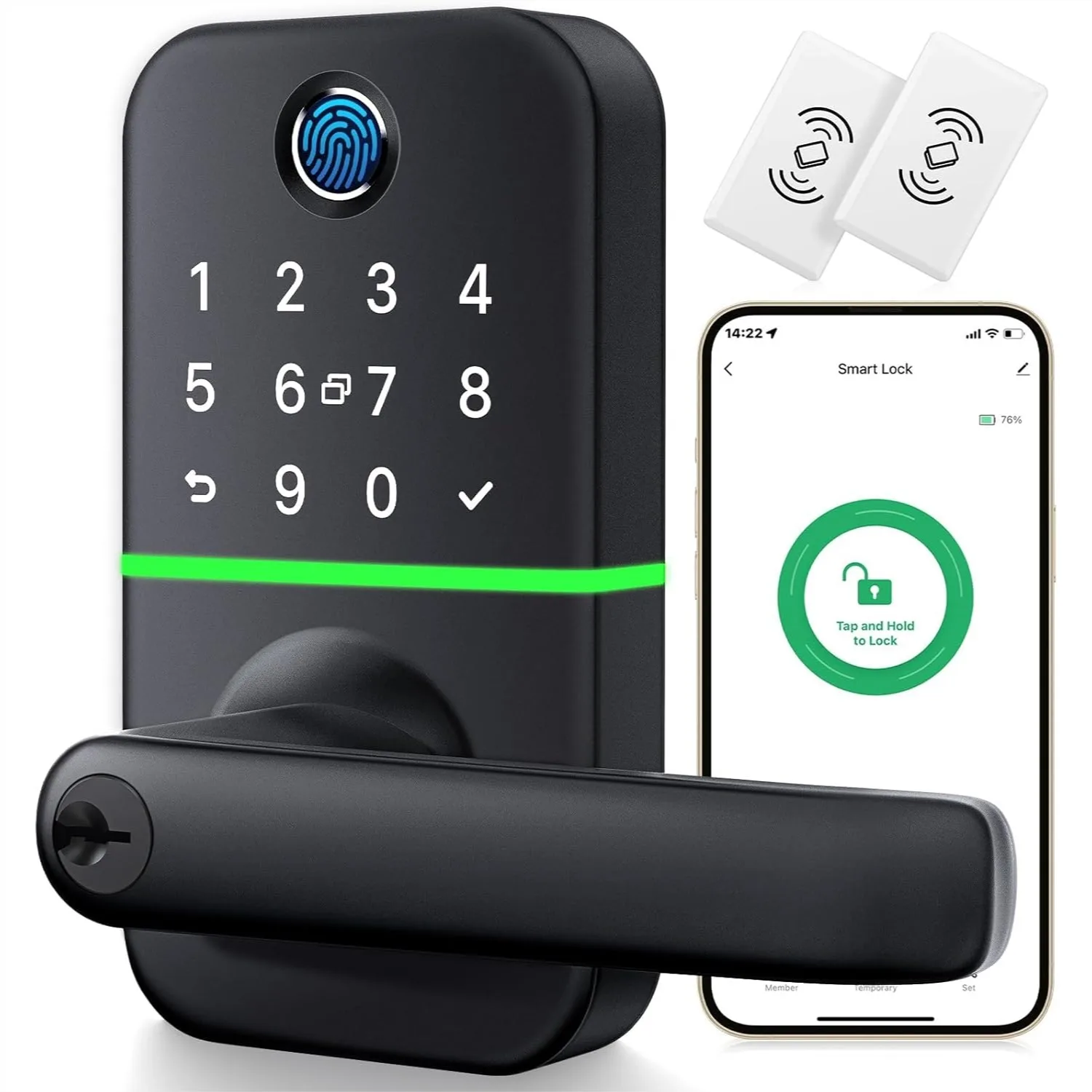 Smart Door Lock with Handle - Keyless Entry Fingerprint, Code, App - Easy DIY Installation for Front Door
Smart Door Lock with Handle - Keyless Entry Fingerprint, Code, App - Easy DIY Installation for Front Door