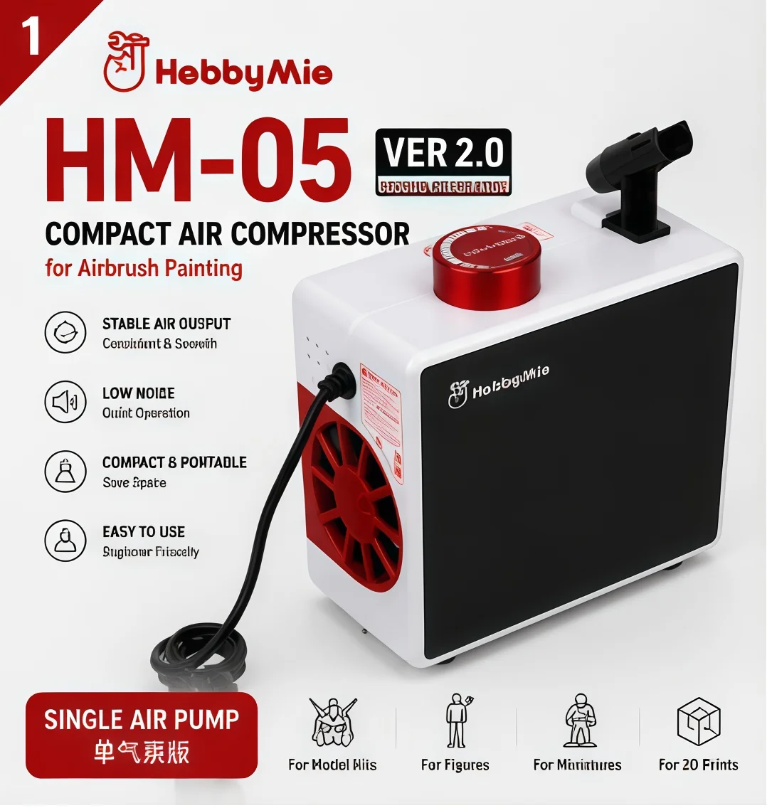 Hobby Mio High Performance Desktop Air Pump Second Generation Portable Air Compressor Hm-05
Hobby Mio High Performance Desktop Air Pump Second Generation Portable Air Compressor Hm-05