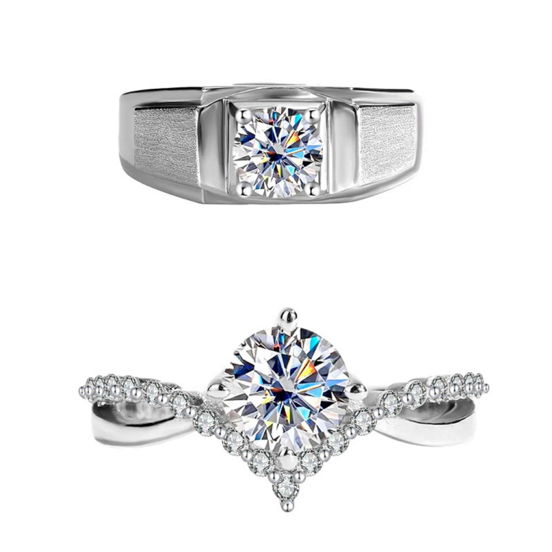 High-quality Silver Moissanite Couple Rings with Adjustable Openings for Engagement and Wedding Rings
High-quality Silver Moissanite Couple Rings with Adjustable Openings for Engagement and Wedding Rings