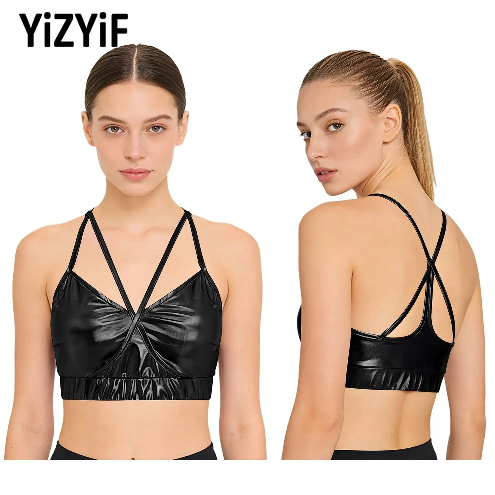 Womens Yoga Workout Top Metallic Strappy Sports Bra Party Clubwear Swimwear Spaghetti Straps Cross Back Camisole Sleeveless Vest
Womens Yoga Workout Top Metallic Strappy Sports Bra Party Clubwear Swimwear Spaghetti Straps Cross Back Camisole Sleeveless Vest
