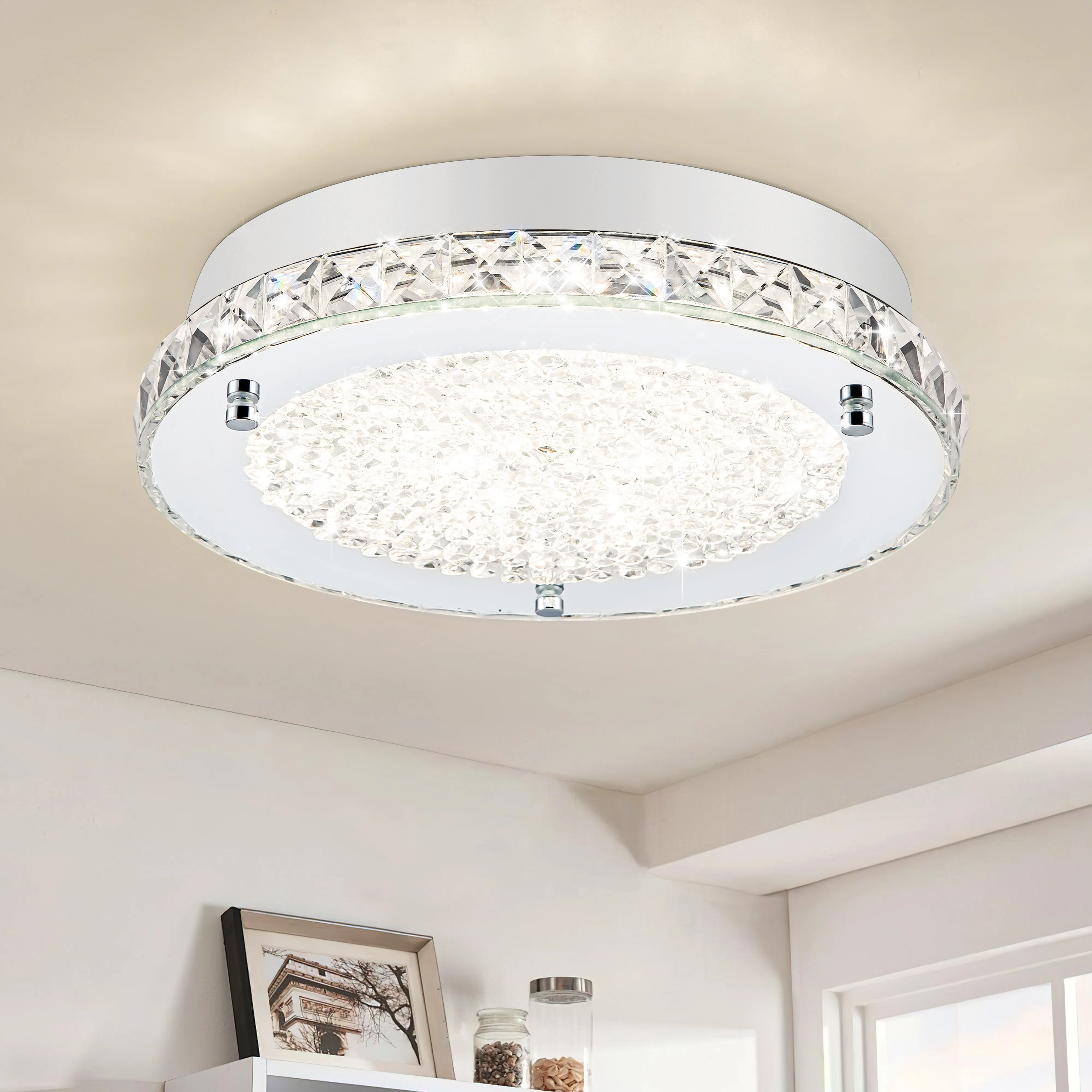 11in Flush Mount Ceiling Light with Glass & Crystal Shade, 4000K Metal LED Lighting for Bedroom Hallway Entryway
11in Flush Mount Ceiling Light with Glass & Crystal Shade, 4000K Metal LED Lighting for Bedroom Hallway Entryway