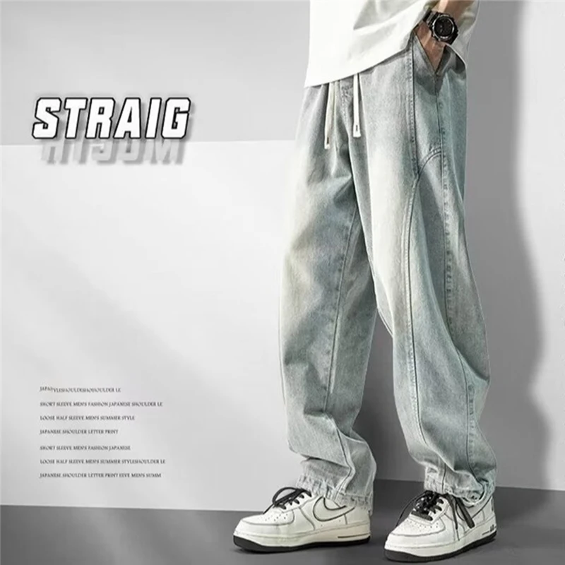 2025 New Men's Casual Straight Wide-Leg Jeans Hip Hop Fashion Drawstring Baggy Denim Pants Y2K Vintage High Street Blue Jean
2025 New Men's Casual Straight Wide-Leg Jeans Hip Hop Fashion Drawstring Baggy Denim Pants Y2K Vintage High Street Blue Jean