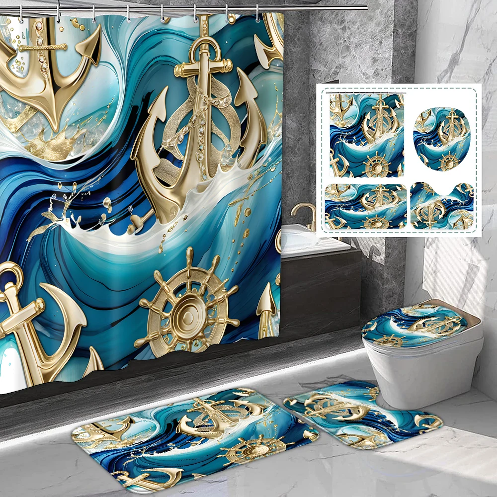 1 set of Printed Shower Curtain Set with Hooks Toilet Bathroom Mat Bathroom Supplies Blue and Gold Navigation
1 set of Printed Shower Curtain Set with Hooks Toilet Bathroom Mat Bathroom Supplies Blue and Gold Navigation