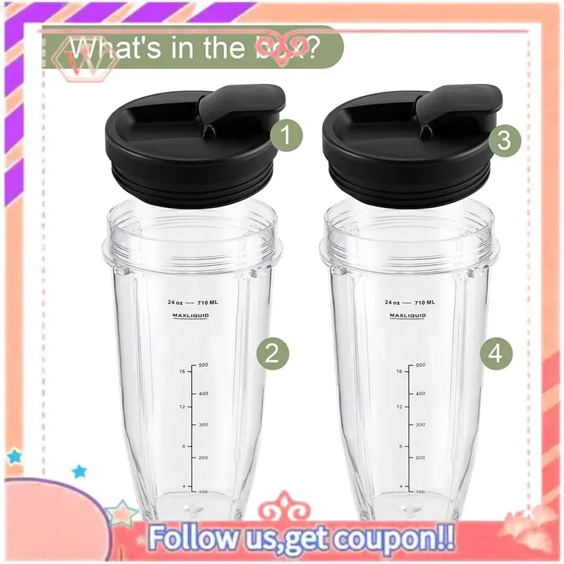 Upgraded 4 Pcs Blender Cups Replacement Parts 24Oz With Lids Blender Cups For Nutri Ninja BL480 BL640 CT680
Upgraded 4 Pcs Blender Cups Replacement Parts 24Oz With Lids Blender Cups For Nutri Ninja BL480 BL640 CT680