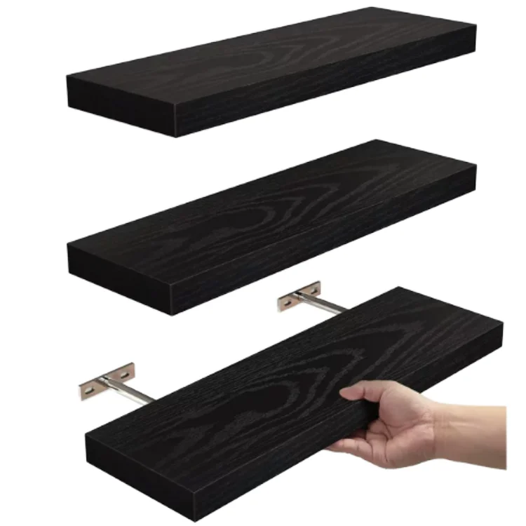 Customized Black Wood Floating Shelves Double Wall Mounted Shelves for Bathroom Kitchen Living Room for Flower Pot Cheaper
Customized Black Wood Floating Shelves Double Wall Mounted Shelves for Bathroom Kitchen Living Room for Flower Pot Cheaper