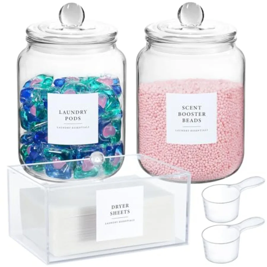 Curated Picks Glass Jars and Dryer Sheet Holder, Dispenser Set with Lids and Labels, Containers for Laundry Room Organization a
Curated Picks Glass Jars and Dryer Sheet Holder, Dispenser Set with Lids and Labels, Containers for Laundry Room Organization a