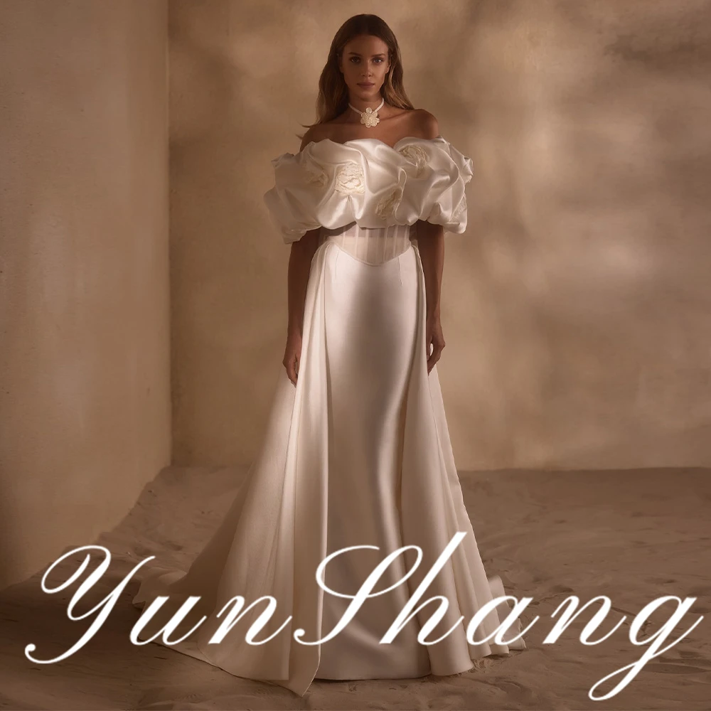 YunShang Customized Off Shoulder Puff Sleeve Satin Wedding Dress Bridal Gown Elegant Design Timeless Silhouette Luxurious Fabric
YunShang Customized Off Shoulder Puff Sleeve Satin Wedding Dress Bridal Gown Elegant Design Timeless Silhouette Luxurious Fabric