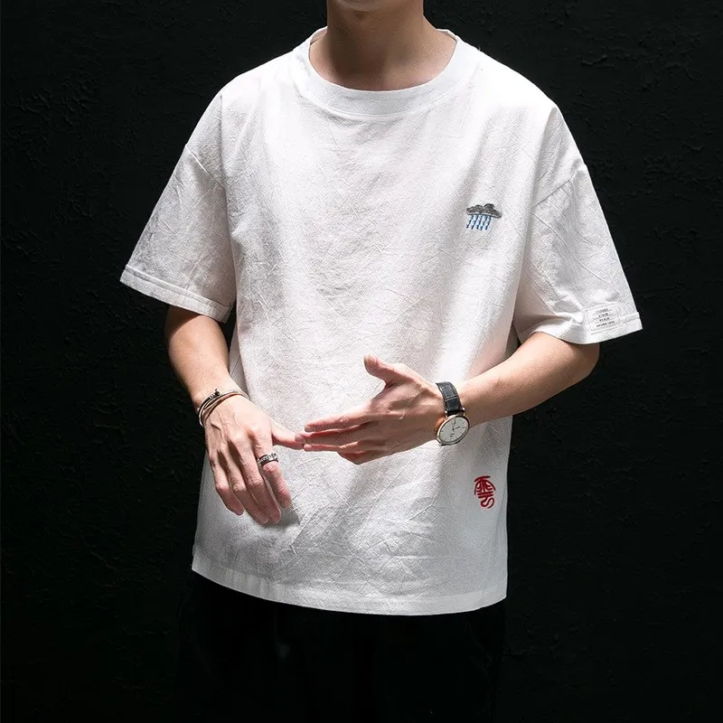Summer New Loose Cotton Linen Short Sleeve Embroidered T-Shirt Men's round Neck Thin Body Shirt Men's Fashion Top
Summer New Loose Cotton Linen Short Sleeve Embroidered T-Shirt Men's round Neck Thin Body Shirt Men's Fashion Top