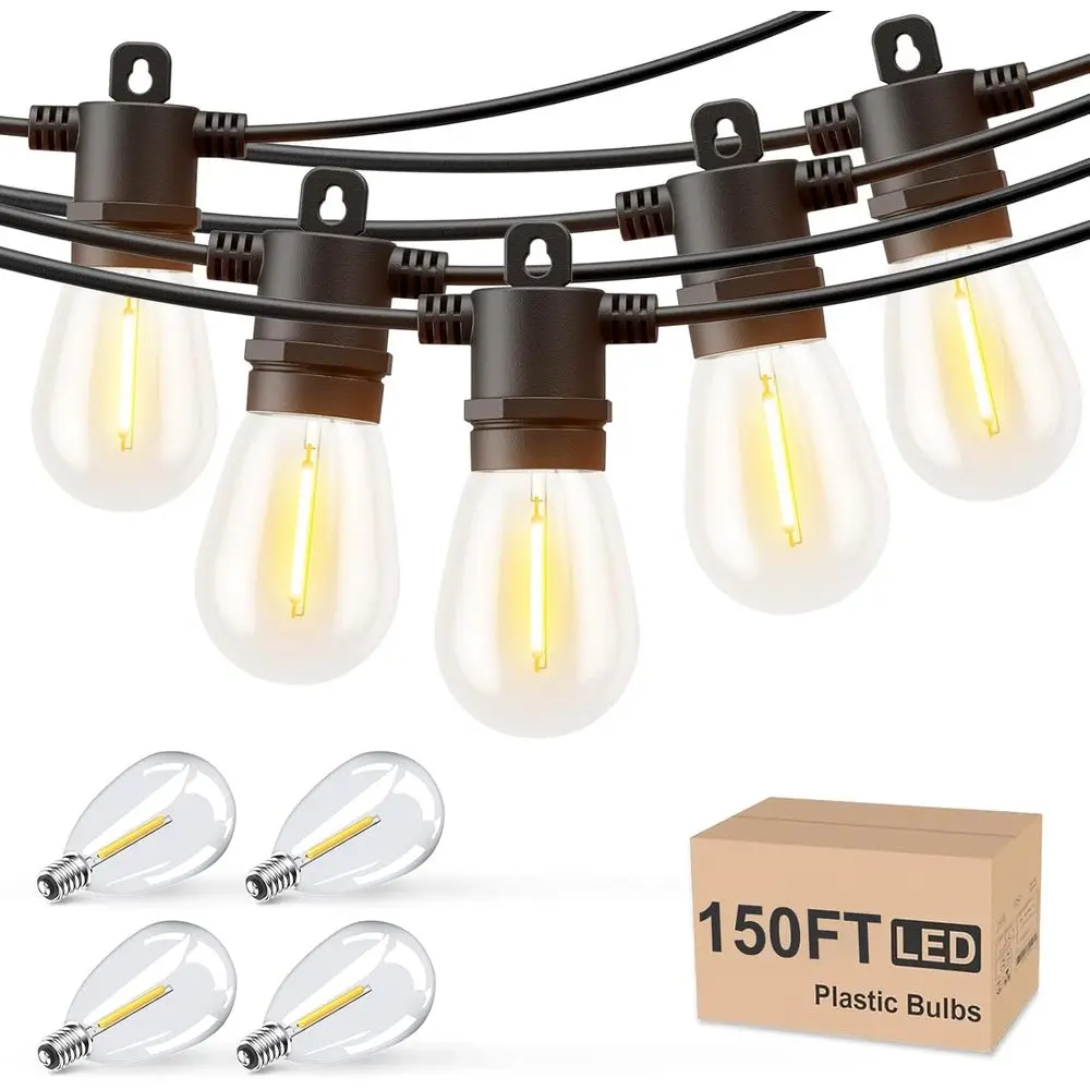 150ft Outdoor String Lights with Shatterproof Bulbs, IP65 Waterproof Commercial LED for Patio or Backyard Bistro
150ft Outdoor String Lights with Shatterproof Bulbs, IP65 Waterproof Commercial LED for Patio or Backyard Bistro