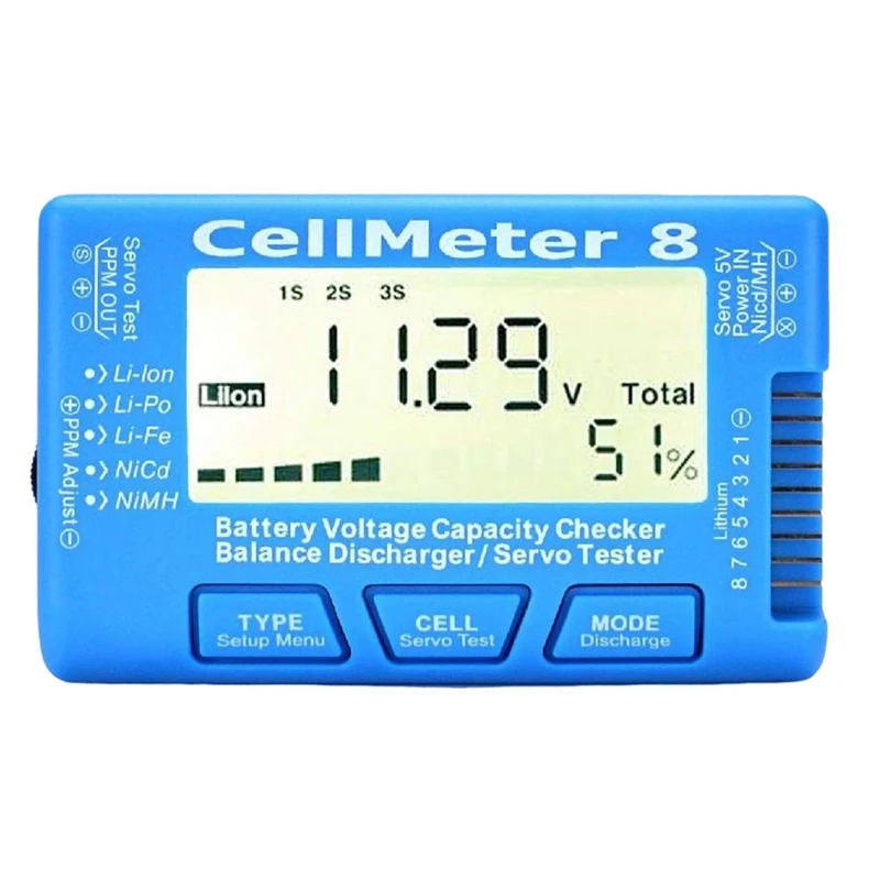 RC Cellmeter8 1S-8S Battery Capacity Voltage Test Meter For Lipo Li-Lon Nimh Meter Durable
RC Cellmeter8 1S-8S Battery Capacity Voltage Test Meter For Lipo Li-Lon Nimh Meter Durable