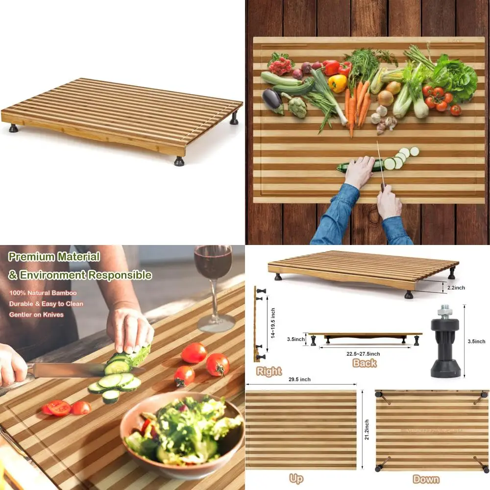 Dual-Purpose Bamboo Cutting Board with Adjustable Legs for Gas and Electric Stovetops, Chopping Board for Kitchen Countertop Use
Dual-Purpose Bamboo Cutting Board with Adjustable Legs for Gas and Electric Stovetops, Chopping Board for Kitchen Countertop Use