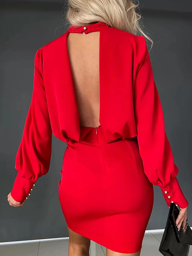 Chic Office Lady Backless Hollow Out Dress Hole Patchwork Sexy Slim Fit Women Dress Solid Long Sleeve Round Neck Mini Dress 2024
Chic Office Lady Backless Hollow Out Dress Hole Patchwork Sexy Slim Fit Women Dress Solid Long Sleeve Round Neck Mini Dress 2024