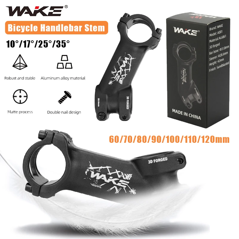 WAKE 10/17/25/35 Degree Bicycle Handlebar Stem Aluminum Alloy Bicycle Bridge 60/70/80/90/100/110/120mm Bike Handlebar Riser Stem
WAKE 10/17/25/35 Degree Bicycle Handlebar Stem Aluminum Alloy Bicycle Bridge 60/70/80/90/100/110/120mm Bike Handlebar Riser Stem