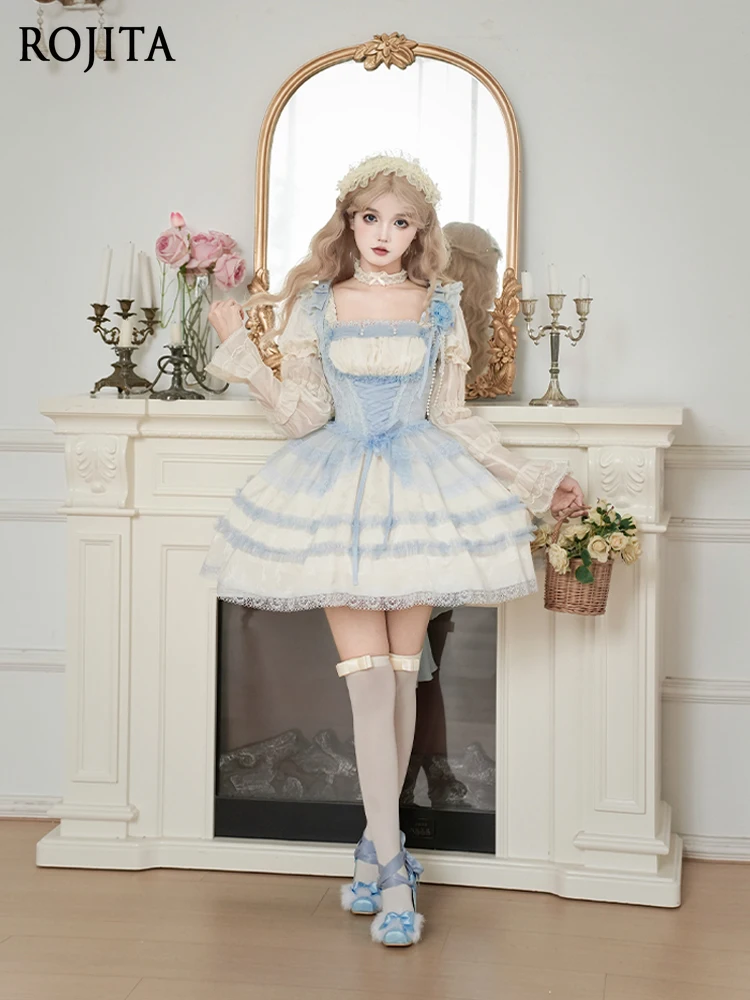 Sweet Fly Sleeve Long JSK Dress Women Square Neck Short OP Blue Fishbone Corset Lace Patchwork Jacquard Fabric Lolita Dress
Sweet Fly Sleeve Long JSK Dress Women Square Neck Short OP Blue Fishbone Corset Lace Patchwork Jacquard Fabric Lolita Dress