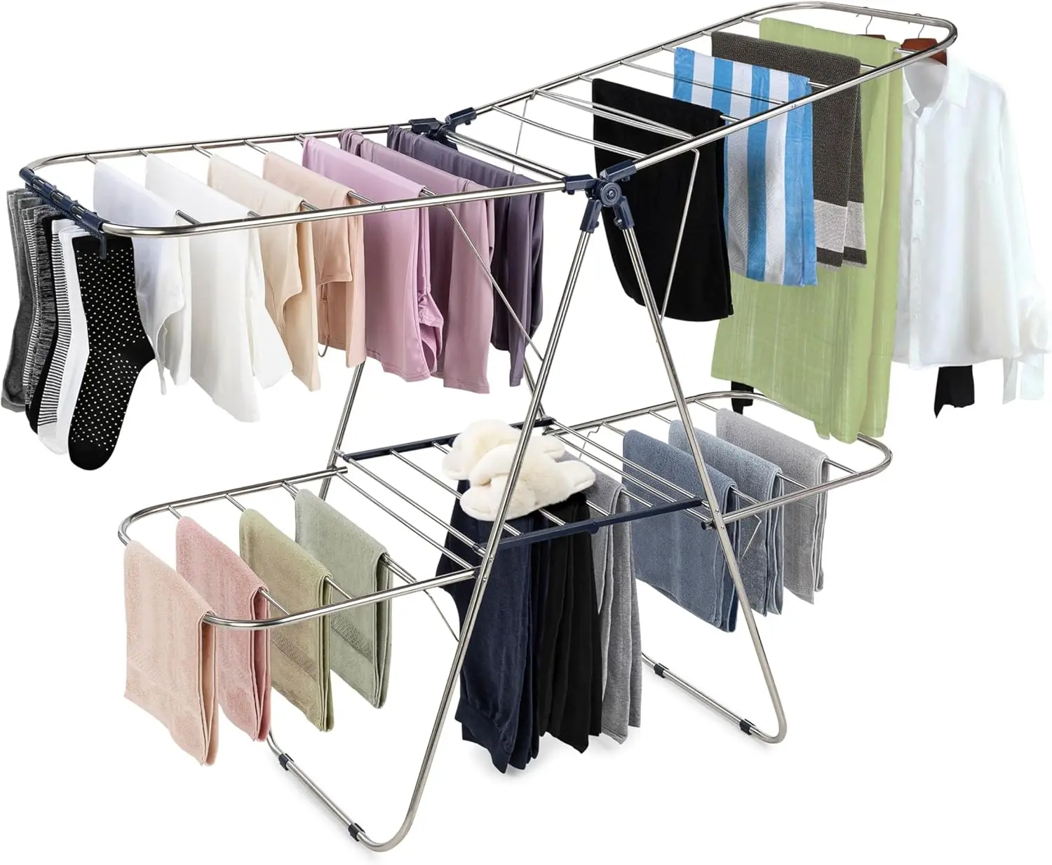 Clothes Drying Rack Foldable - 2 Level Stainless Steel Laundry Drying Rack with Height-Adjustable Wings, 33 Drying Rails
Clothes Drying Rack Foldable - 2 Level Stainless Steel Laundry Drying Rack with Height-Adjustable Wings, 33 Drying Rails