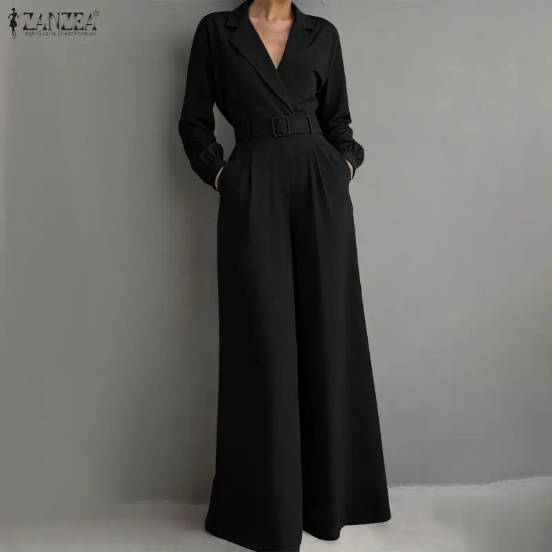 Women's Minimalist Jumpsuits Elegant Lapel Neck Long Sleeve Belted Wide Leg Pant Overalls ZANZEA Summer Office Work Playsuits
Women's Minimalist Jumpsuits Elegant Lapel Neck Long Sleeve Belted Wide Leg Pant Overalls ZANZEA Summer Office Work Playsuits