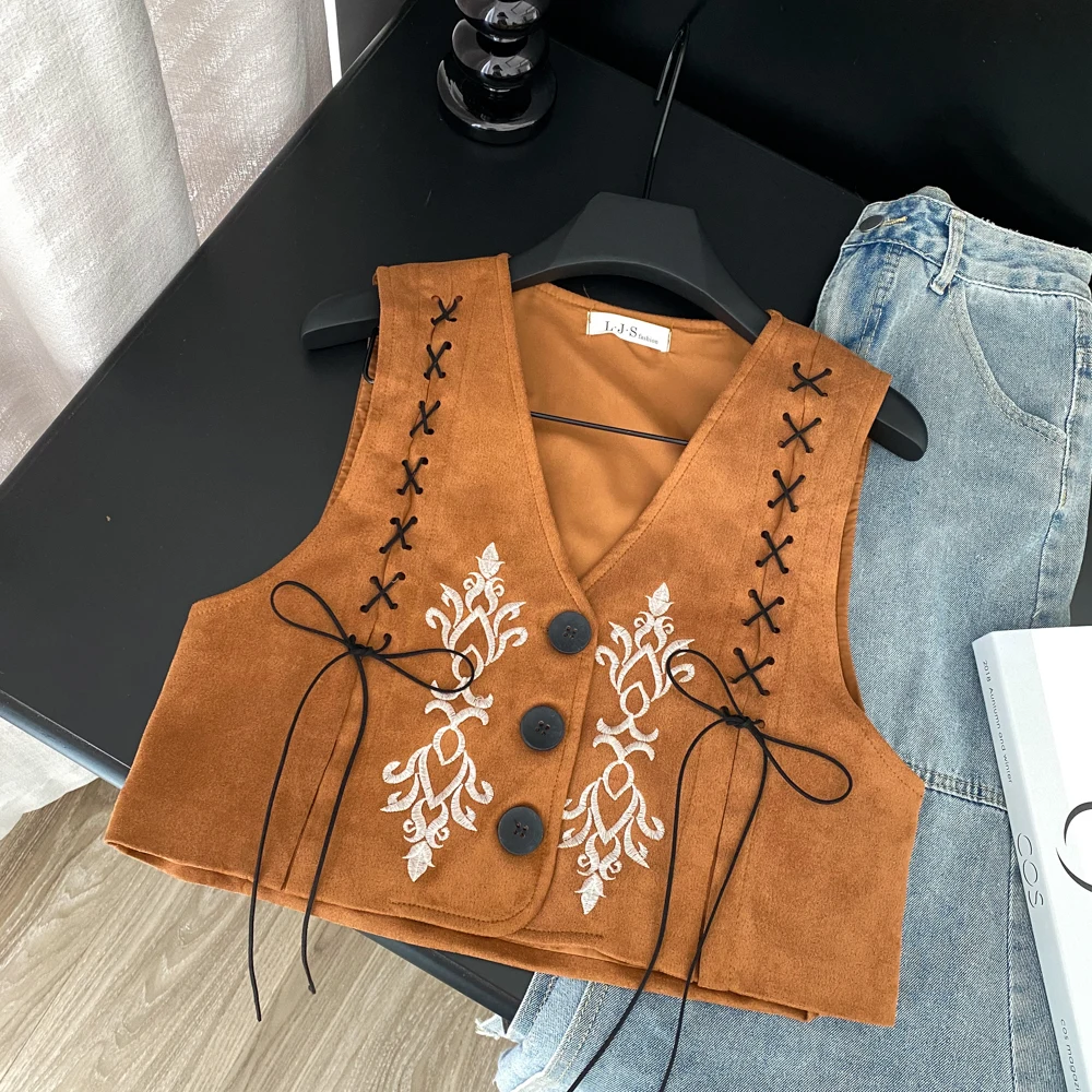 Women Draw String print top sleeveless Cardigan Vintage Elegant Korean Fashion Summer women clothing
Women Draw String print top sleeveless Cardigan Vintage Elegant Korean Fashion Summer women clothing