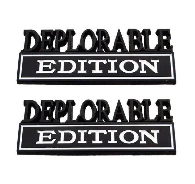2pcs Metal Deplorable Edition Emblem Sticker Replacement for Car Truck SUV Badge Tailgate Badge Front Hood Trunk(Black White)
2pcs Metal Deplorable Edition Emblem Sticker Replacement for Car Truck SUV Badge Tailgate Badge Front Hood Trunk(Black White)