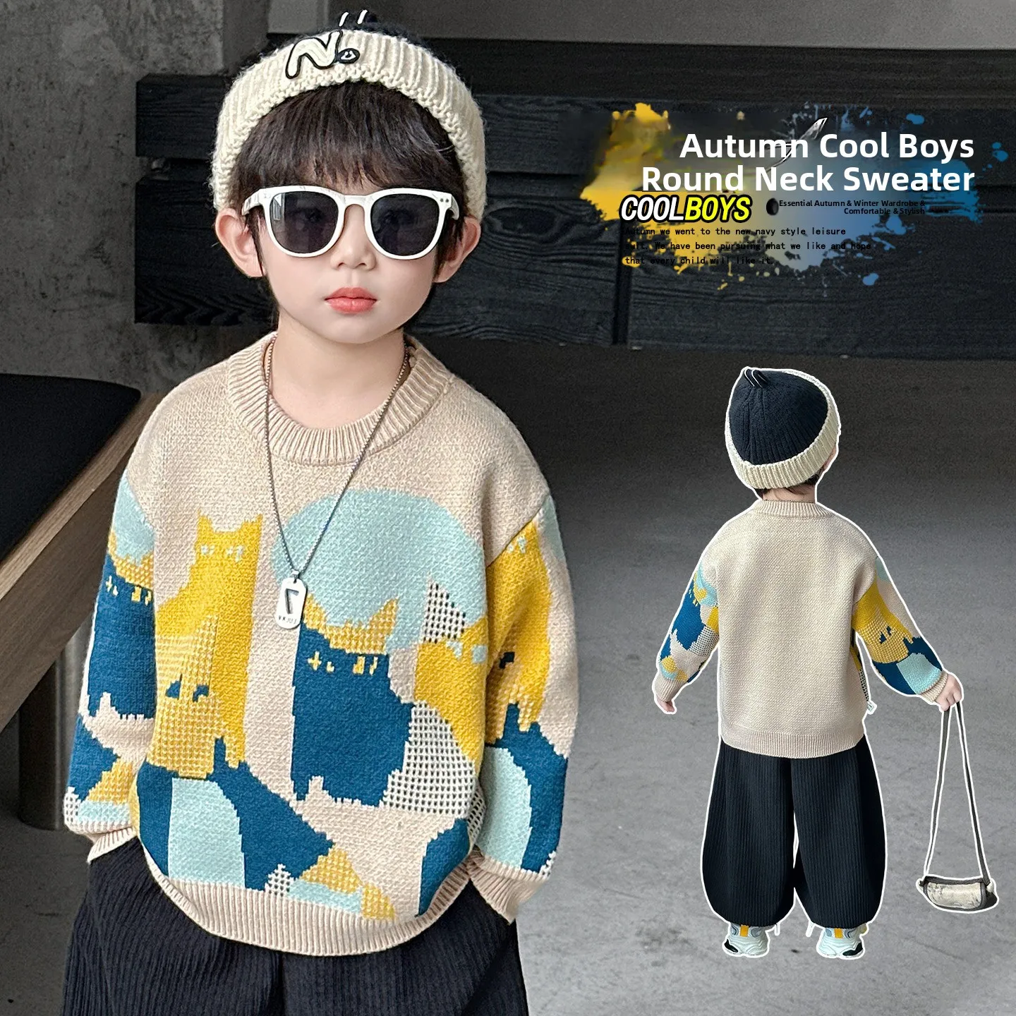 Cool Cartoon Pattern Knitted Sweater for Boys Casual Inner Wear Autumn Winter Faionable Long Sve round Ne Top
Cool Cartoon Pattern Knitted Sweater for Boys Casual Inner Wear Autumn Winter Faionable Long Sve round Ne Top