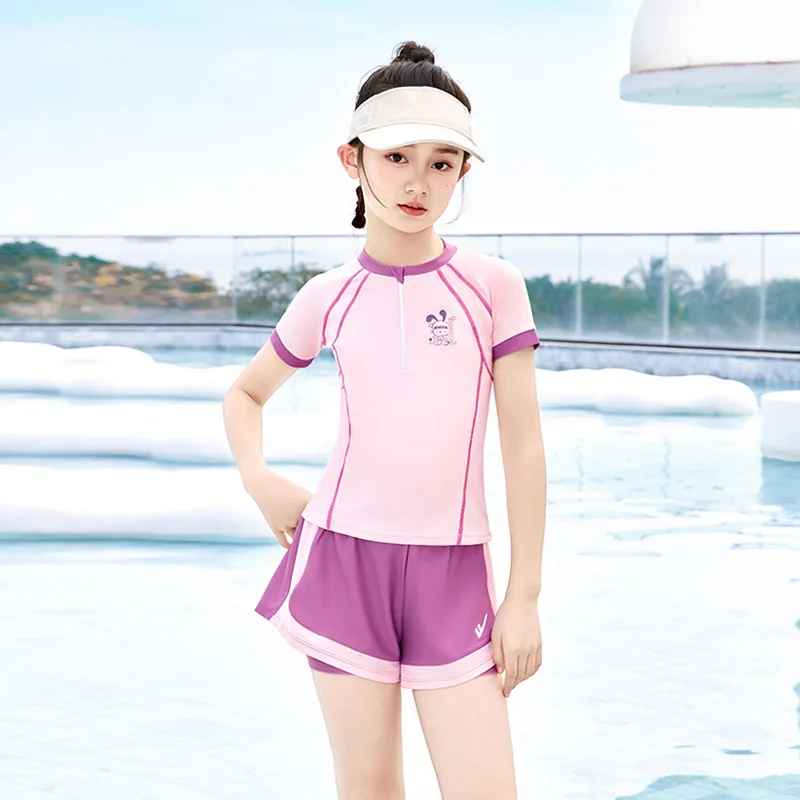 Girls Swimwear Double Layers Shorts Two-Pieces Suits Summer Beach Clothes Kids Short-sleeve Swimsuit
Girls Swimwear Double Layers Shorts Two-Pieces Suits Summer Beach Clothes Kids Short-sleeve Swimsuit