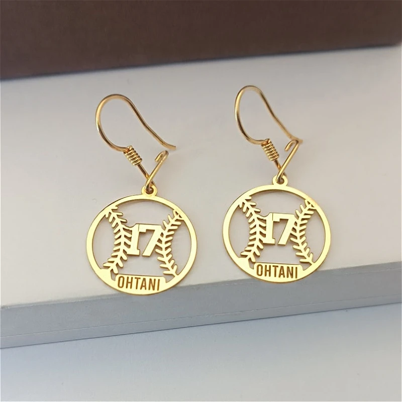 Baseball Earrings Custom Softball Name number Personalized Round Pendant Earrings 18K gold plated jewelry boucle oreille femme
Baseball Earrings Custom Softball Name number Personalized Round Pendant Earrings 18K gold plated jewelry boucle oreille femme