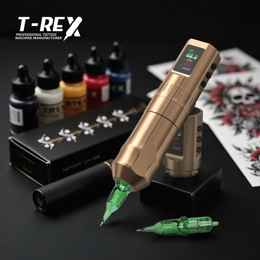 T-Rex high-quality wireless tattoo pen machine, 7 adjustable stroke lengths 2.4mm-4.2mm, new cool tattoo power tattoo gun
T-Rex high-quality wireless tattoo pen machine, 7 adjustable stroke lengths 2.4mm-4.2mm, new cool tattoo power tattoo gun