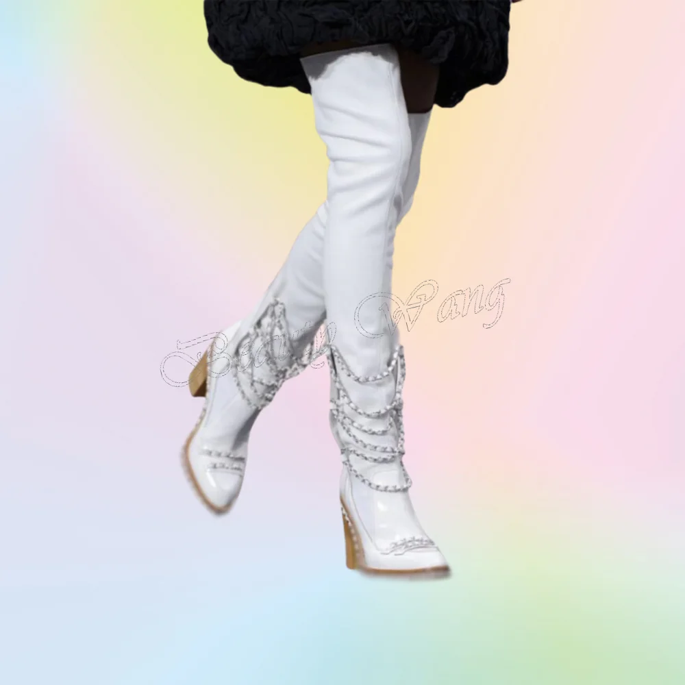 White Chain Decor Boots Solid Chunky Heel Thigh High Long High Shoes for Women Cover Toe Wedding Shoes 2025 Zapatillas Mujer
White Chain Decor Boots Solid Chunky Heel Thigh High Long High Shoes for Women Cover Toe Wedding Shoes 2025 Zapatillas Mujer