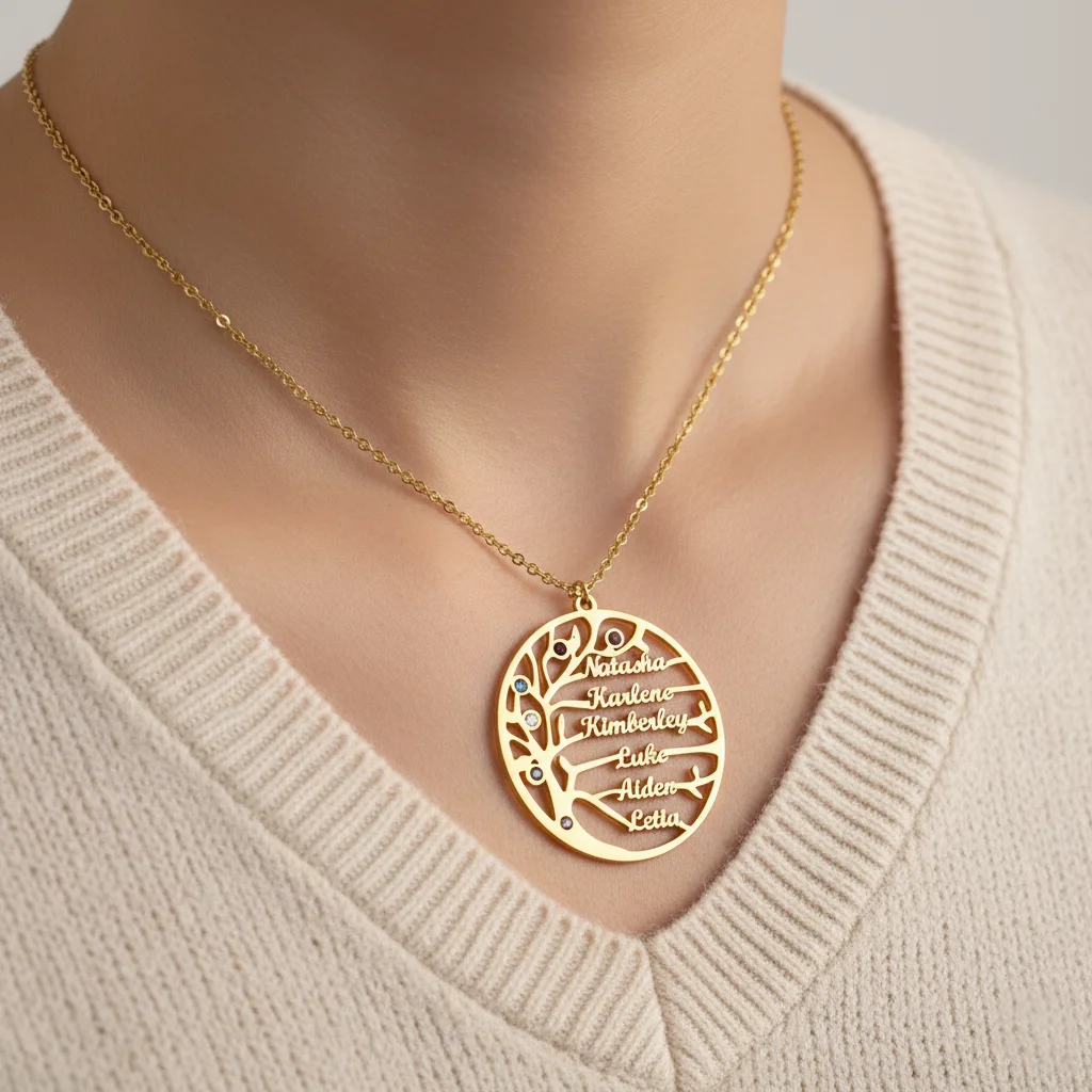 Ожерелье с именем «Древо жизни» на заказ, персонализированные имена семьи, подвеска из нержавеющей стали с позолотой 18 карат и подарок с камнем рождения
Ожерелье с именем «Древо жизни» на заказ, персонализированные имена семьи, подвеска из нержавеющей стали с позолотой 18 карат и подарок с камнем рождения