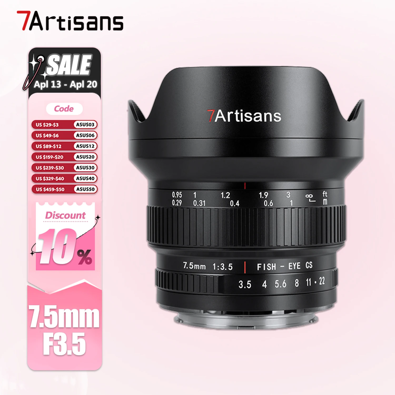 7artisans APS-C 7.5mm F3.5 Fisheye Lens for DSLR Camera Ideal Photography with Canon EF Nikon F Mount D7500 EOS 80D 77D 850D
7artisans APS-C 7.5mm F3.5 Fisheye Lens for DSLR Camera Ideal Photography with Canon EF Nikon F Mount D7500 EOS 80D 77D 850D