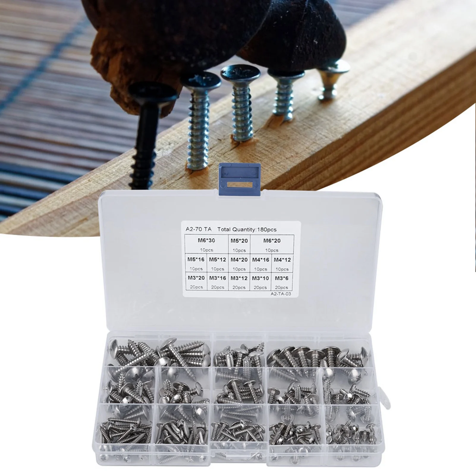 180Pcs M3 M4 M5 M6 Stainless Steel Self Tapping Screws Assortment Set With A Transparent Storage Box For Multiple Purpose
180Pcs M3 M4 M5 M6 Stainless Steel Self Tapping Screws Assortment Set With A Transparent Storage Box For Multiple Purpose