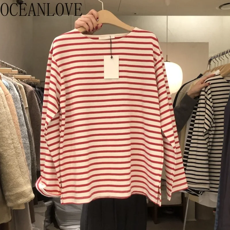 OCEANLOVE Spring Autumn T Shirt for Women Stripes Simple Korean Fashion Ropa De Mujer Loose Casual O Neck Long Sleeve Tees
OCEANLOVE Spring Autumn T Shirt for Women Stripes Simple Korean Fashion Ropa De Mujer Loose Casual O Neck Long Sleeve Tees