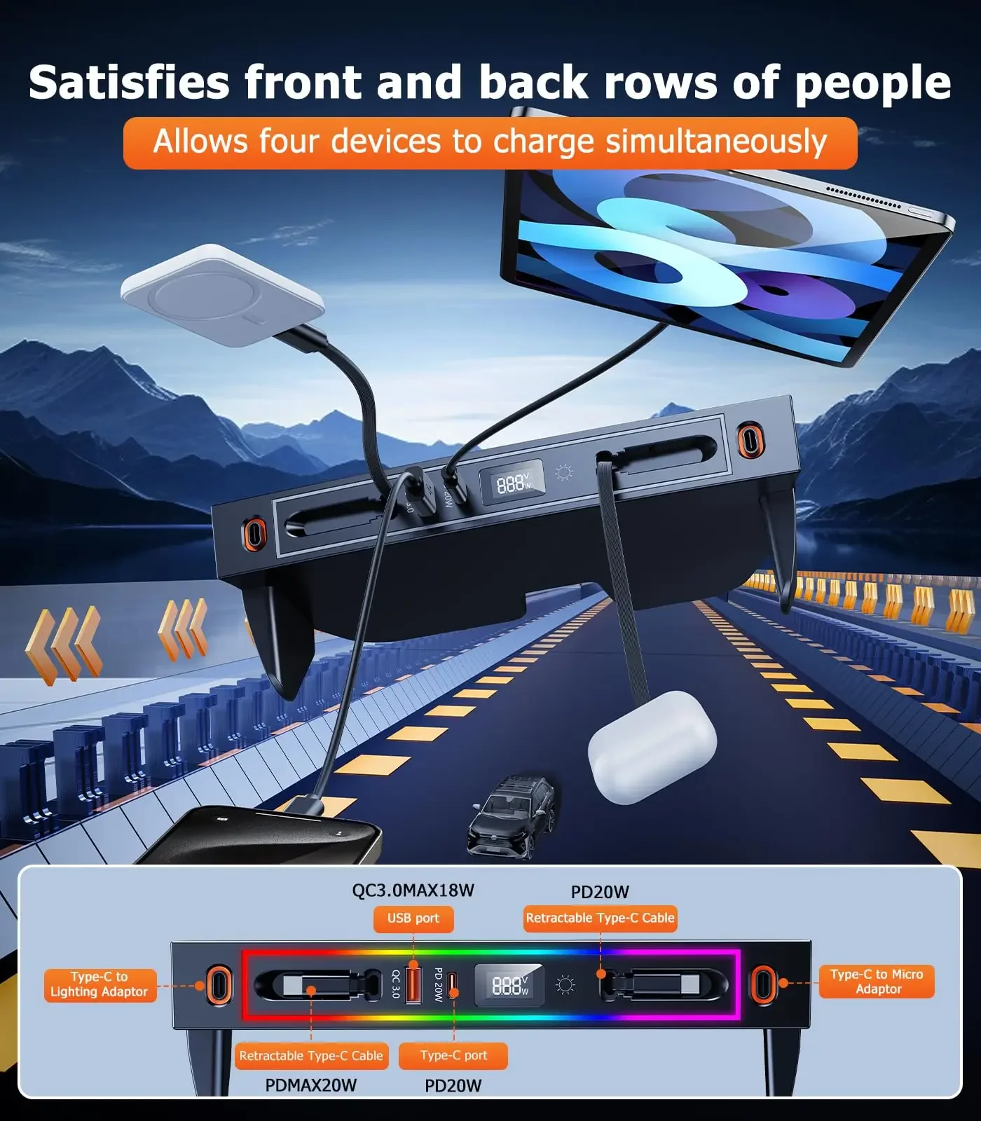 XMSJEary for Toyota RAV4 2025-2020 Car Charger USB Hub With RGB Light 4-Port Retractable Docking Station Center Console Fast Cha
XMSJEary for Toyota RAV4 2025-2020 Car Charger USB Hub With RGB Light 4-Port Retractable Docking Station Center Console Fast Cha